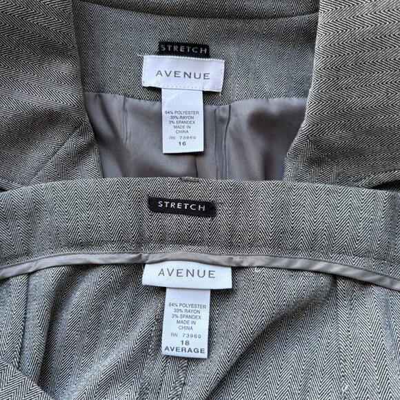 Avenue Womens Stretch Two-Piece Pant Suit Size 16 & 18 Gray Herringbone Pattern - Picture 9 of 10